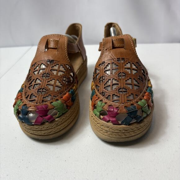 Women's Huarachi Mexican Leather Colorful Platform Handmade Closed Toe Buckle - Picture 2 of 9